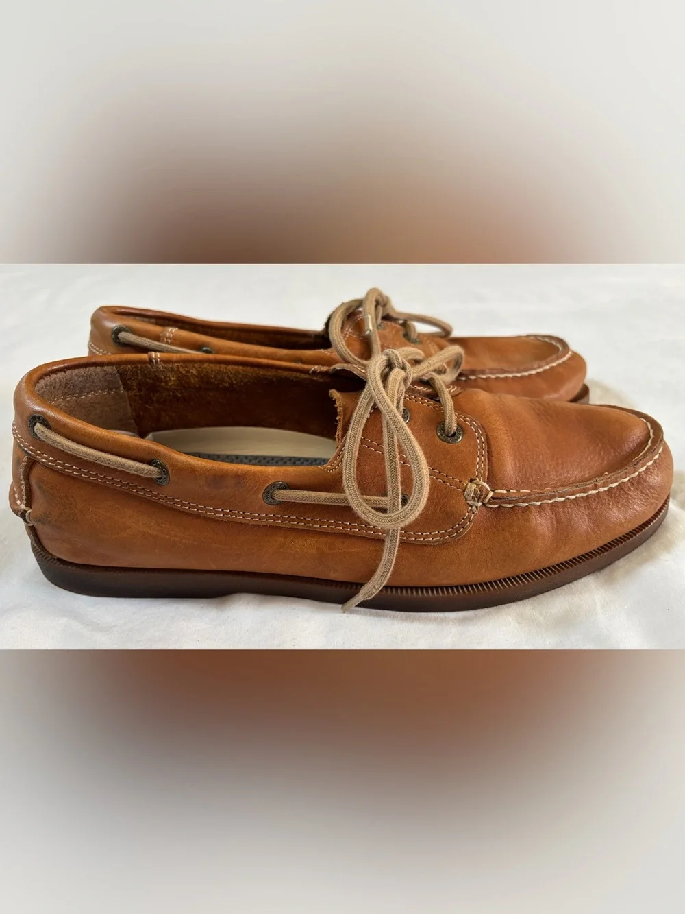 Bass & Co Men’s Leather Boat Shoes Brown Lace Up Moc Toe Size 10.5 M